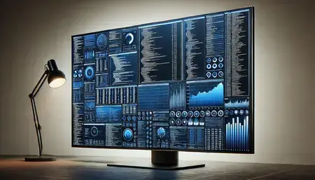 Sur un bureau, un écran d'ordinateur affiche une interface de contrôle de site web
