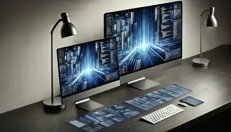 Sur un bureau, un écran d'ordinateur affiche une interface de contrôle de site web