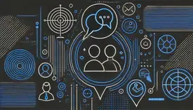 Dans une symoblique simple, deux silhouettes échangent des idées, entourés d'une nuée de symboles de communication