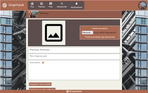 Vue desktop du projet Groupomania, création d’un post