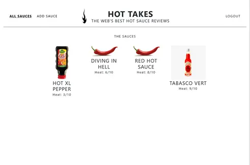 Projet HotTakes, aperçu de toutes les sauces sur desktop