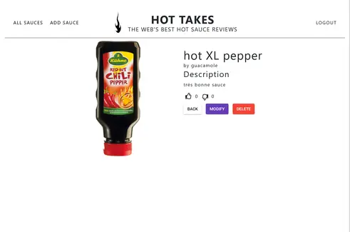 Projet HotTakes, aperçu d’une sauce en détail sur desktop