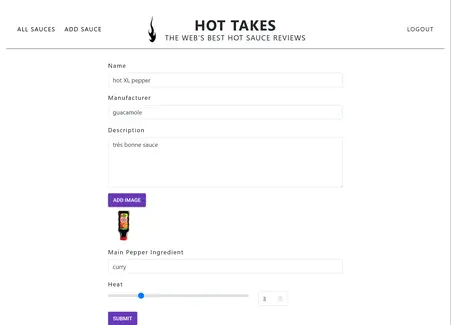 Projet HotTakes, aperçu de la mise à jour d’une sauce sur desktop