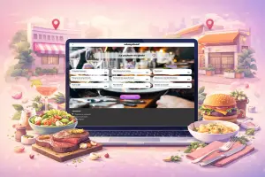 Aperçu du projet Ohmyfood affiché sur un ordinateur portable, avec une interface de restauration visible à l’écran