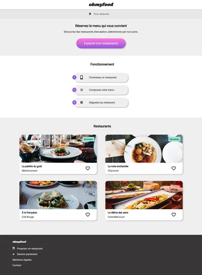 Page d’accueil du projet Ohmyfood - vue desktop