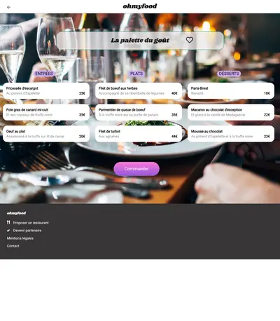 Vue desktop du projet Ohmyfood - page restaurant