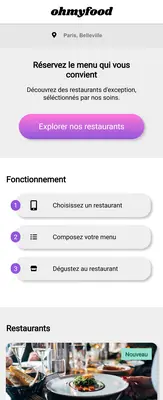 Page d’accueil du projet Ohmyfood - vue mobile, haut de la page