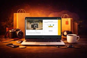 Aperçu du projet Orinoco, application e-commerce MVP, dans un mockup affiché sur un ordinateur portable avec une interface de boutique en ligne visible à l’écran