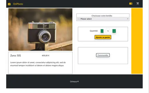 Projet Orinoco, aperçu de la fiche produit sur desktop